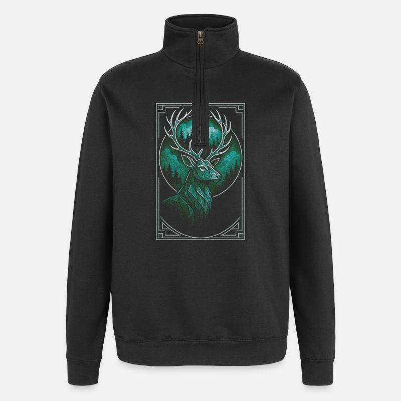 Mystic Forest Deer Illustration - Quarter-Zip Sweatshirt - black
