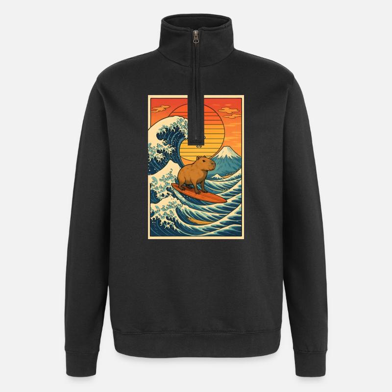 Capybara Surfing - Quarter-Zip Sweatshirt - black