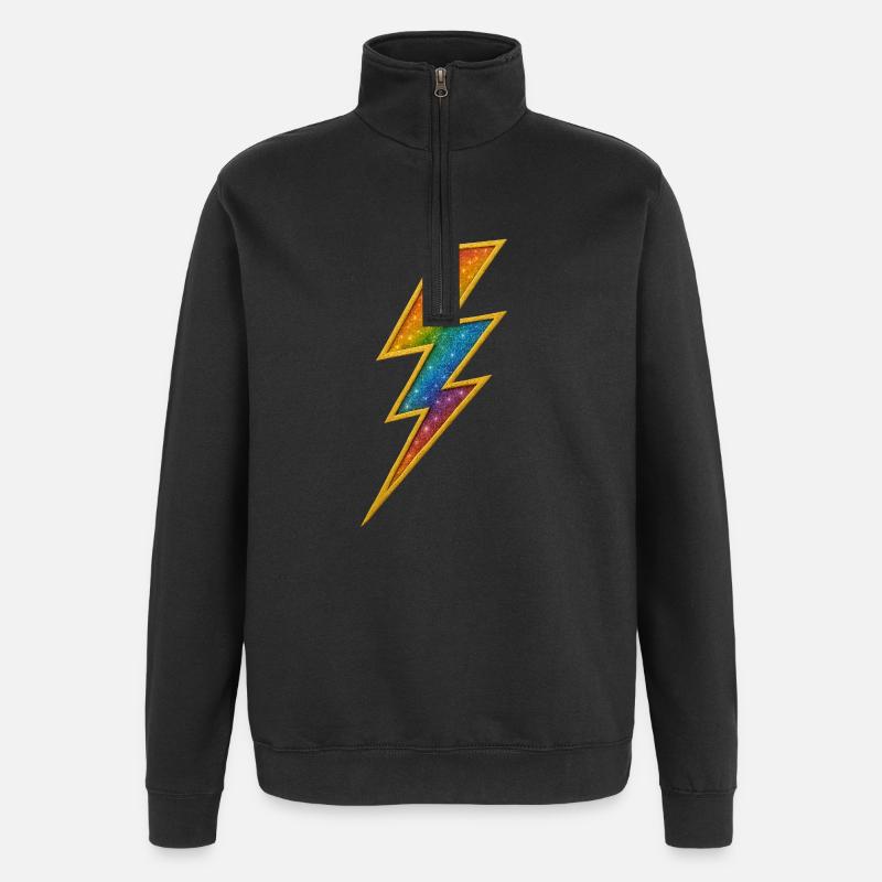 Regenbogen Blitz mit Goldrahmen - Quarter-Zip-Sweatshirt - Schwarz