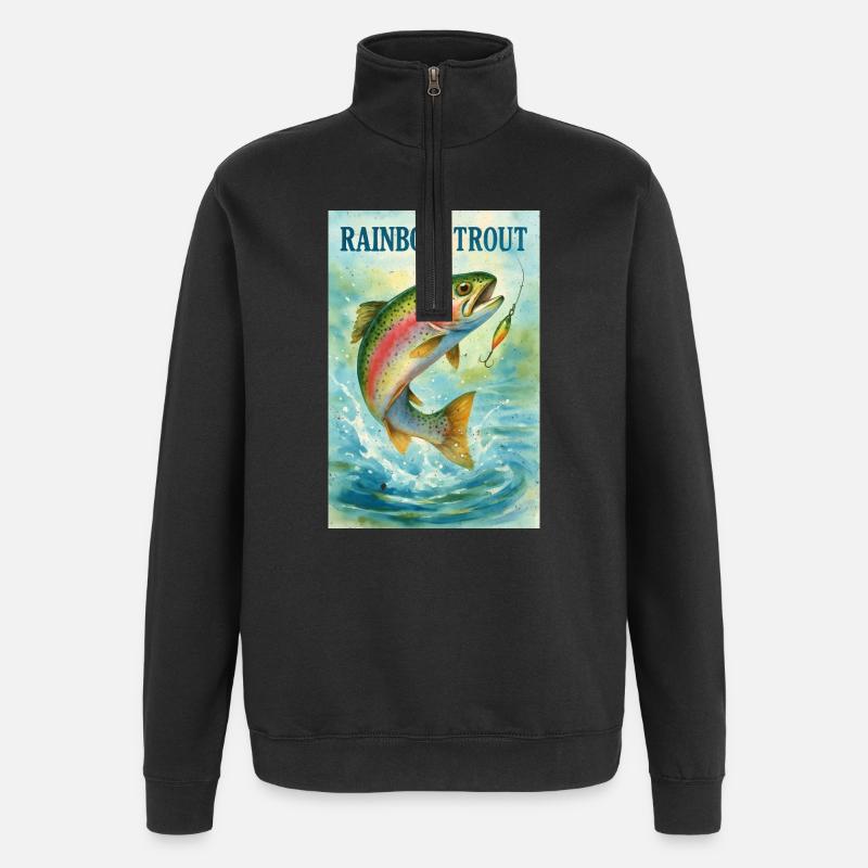 Truite arc-en-ciel à l’hameçon - Sweat à zip 1/4 - noir