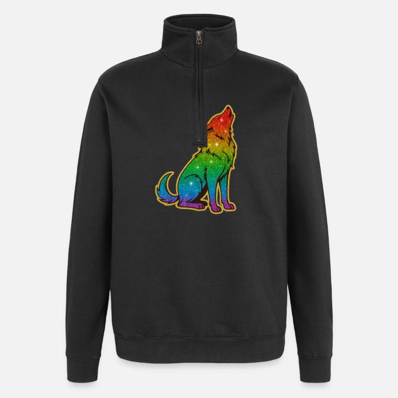 Howling Rainbow Wolf Glitter Silhouette - Quarter-Zip Sweatshirt - black