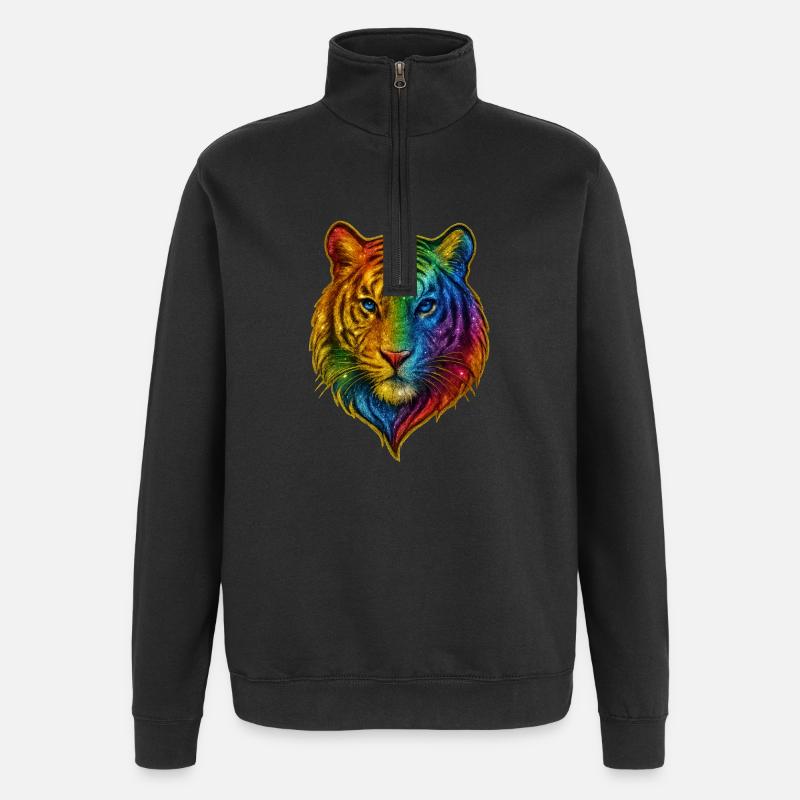 Regenbogen Tiger Kopf - Quarter-Zip-Sweatshirt - Schwarz