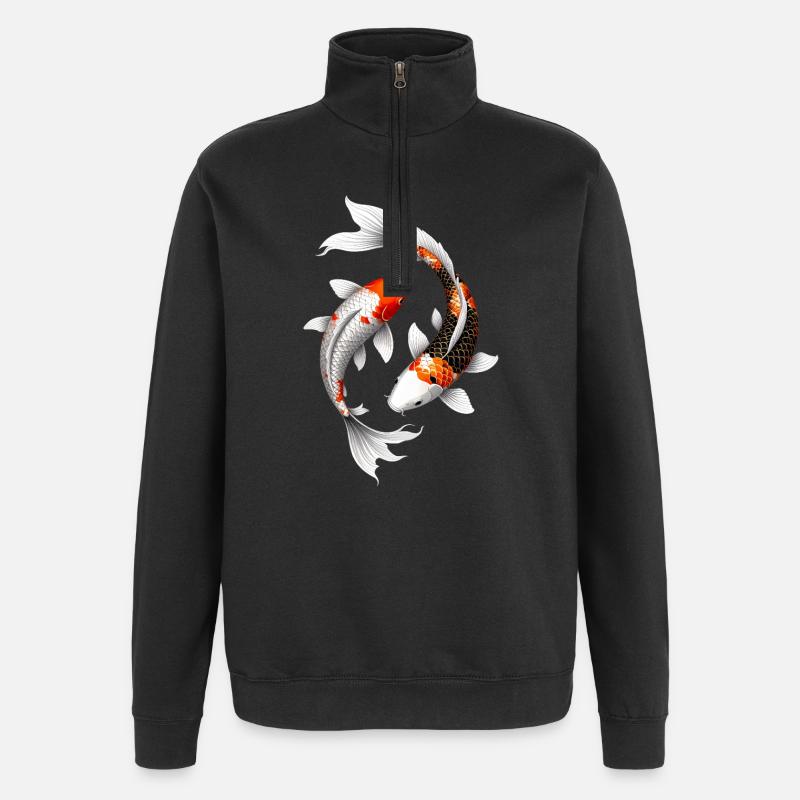 Glowing Spiral Koi Carp - Quarter-Zip Sweatshirt - black