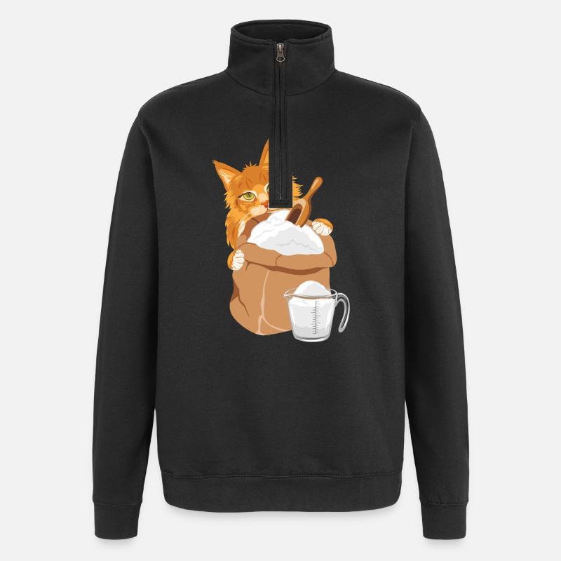 Ginger kat kigger frem bag posen - Sweatshirt med 1/4 lynlås - sort