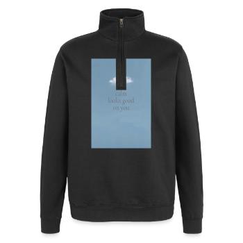 Calm looks good on you  - Quarter-Zip-Sweatshirt - Schwarz - Vorne - AI Model Female 172 light (172cm) & AI Model Male 178 dark (178cm)