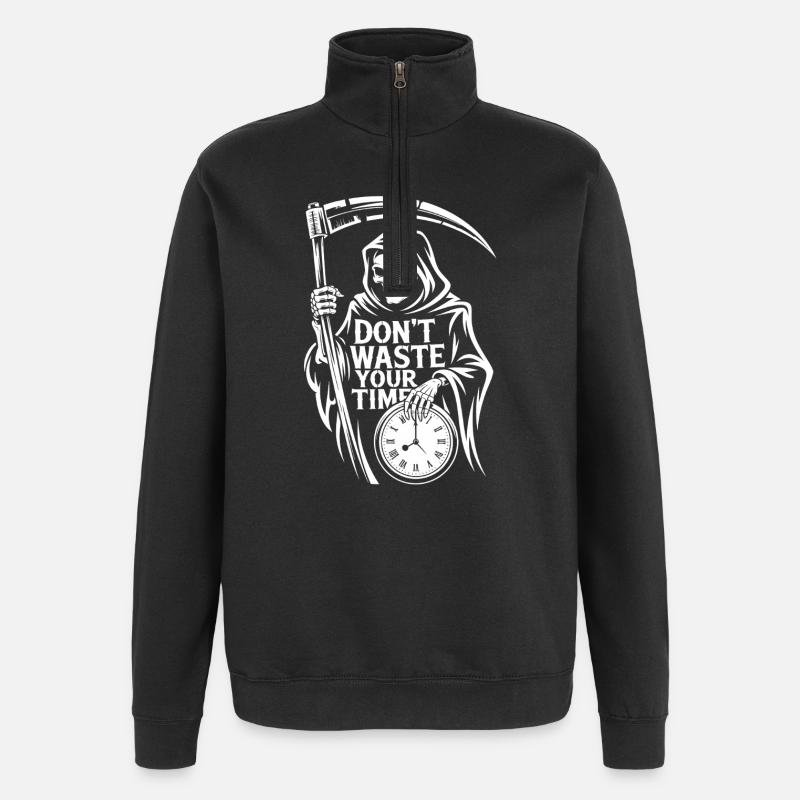 Sensenmann Uhr – Nutze Deine Zeit - Quarter-Zip-Sweatshirt - Schwarz