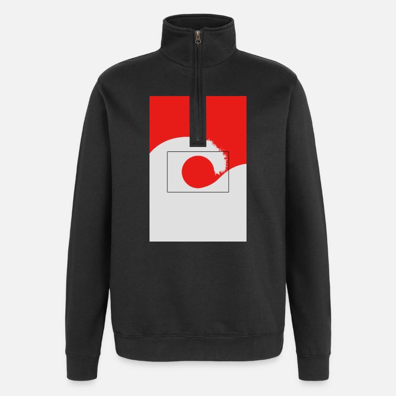 Japan Wave Minimal Poster Design - Quarter-Zip Sweatshirt - black