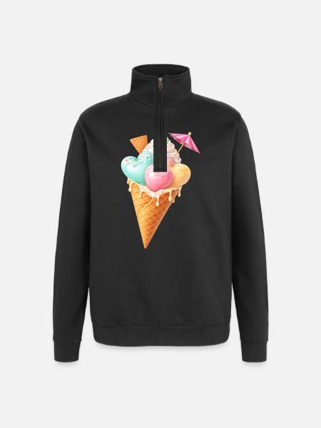 Herz Eis in Waffel Illustration  - Quarter-Zip Sweatshirt - black