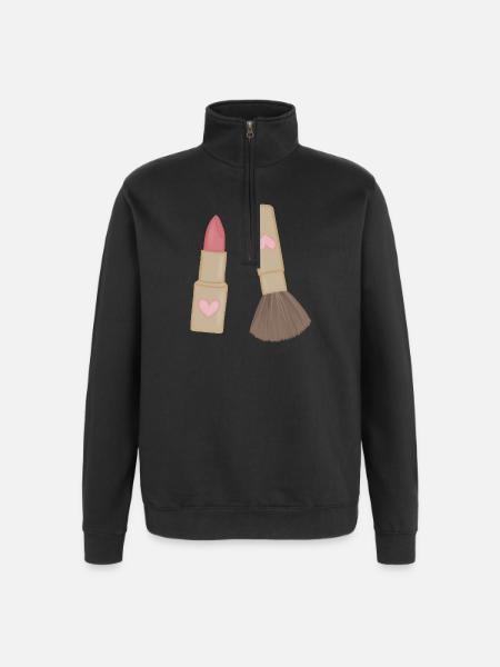 Heart Lip Lipstick & Brush Charm - Quarter-Zip Sweatshirt - black
