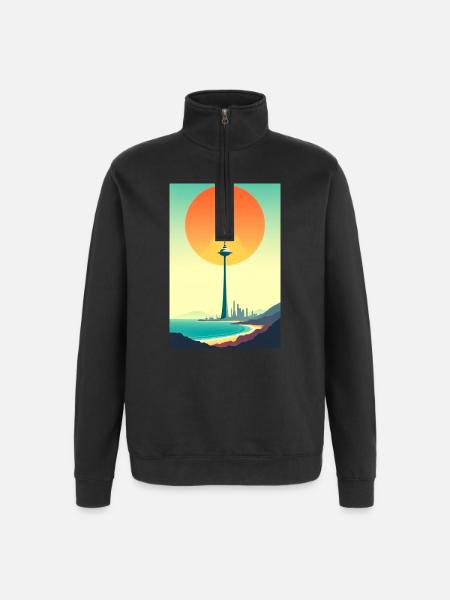 Sunset Tower Over Coastal City - Quarter-Zip Sweatshirt - black