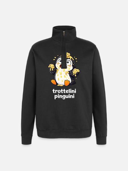Trottelini Pinguini – Lustiger Pasta Pinguin - Quarter-Zip-Sweatshirt - Schwarz