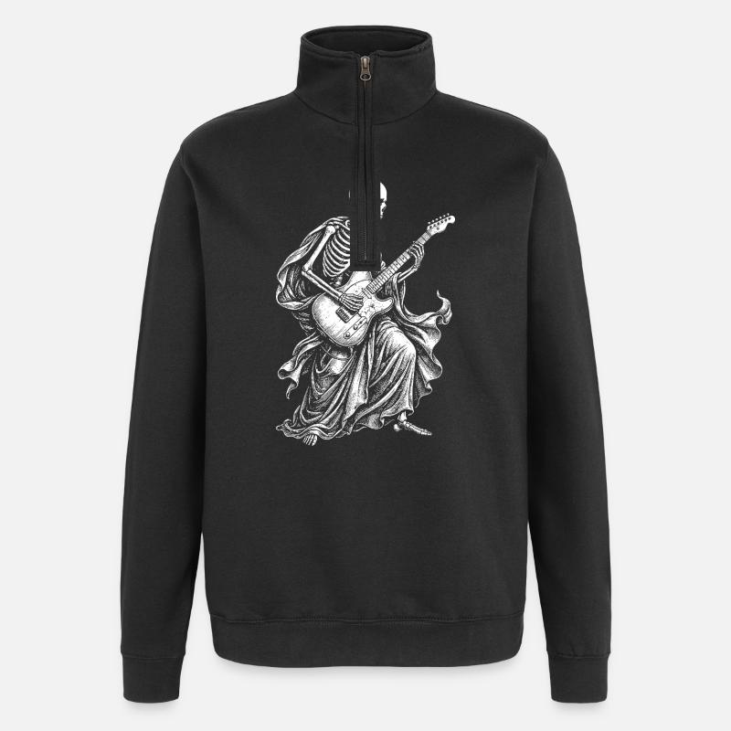 Skelettgitarrist in fließendem Gewand - Quarter-Zip-Sweatshirt - Schwarz