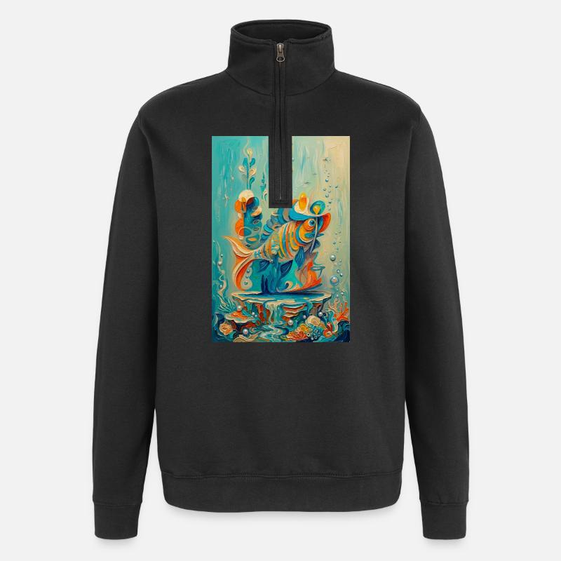 Koi-Unterwasser-farbenfrohe Kunstwerke - Quarter-Zip-Sweatshirt - Schwarz