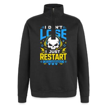 I Dont Lose I Just Restart Gaming - Quarter-Zip-Sweatshirt - Schwarz - Vorne - AI Model Female 172 light (172cm) & AI Model Male 178 dark (178cm)