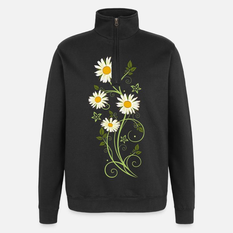 Filigrane Ranke avec marguerites - Sweat à zip 1/4 - noir