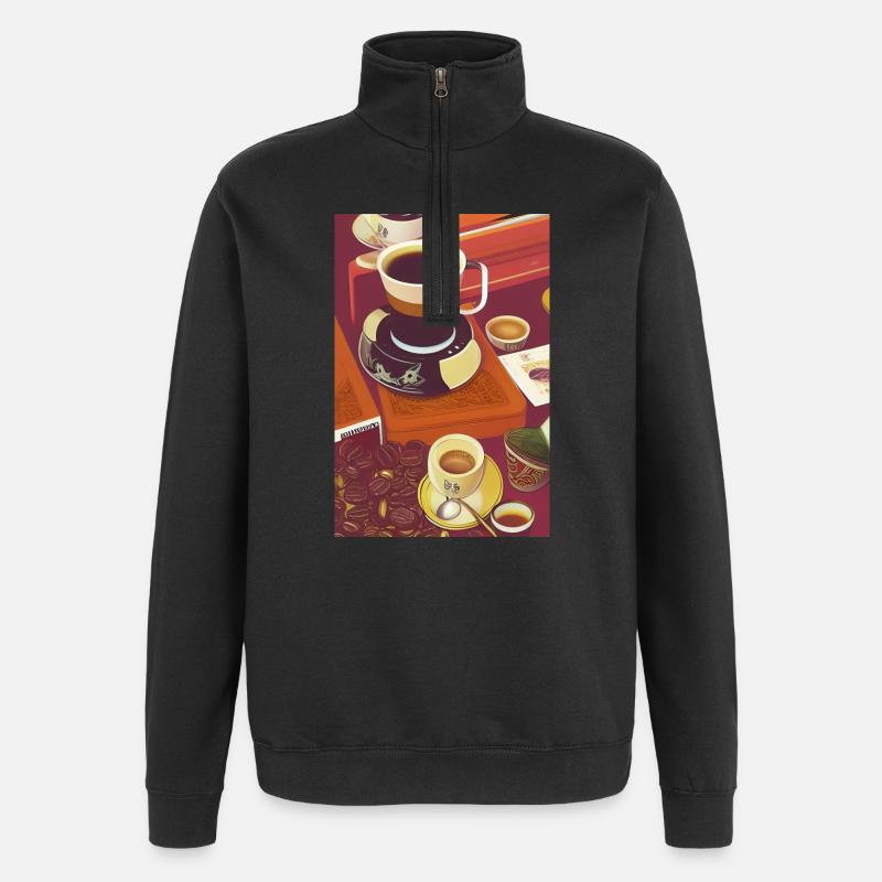 Kaffee, Kaffeebohnen - Quarter-Zip-Sweatshirt - Schwarz