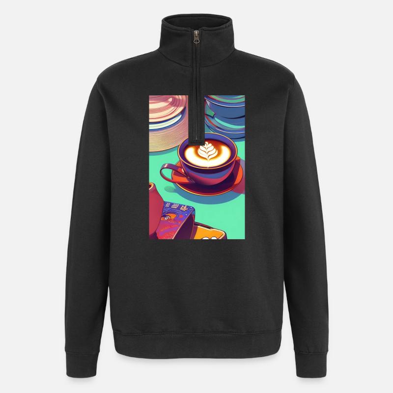 Café, grains de café - Sweat à zip 1/4 - noir