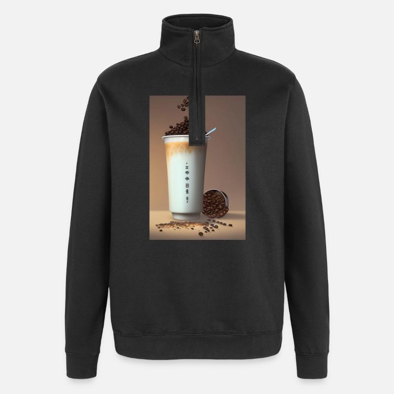 Café, grains de café - Sweat à zip 1/4 - noir