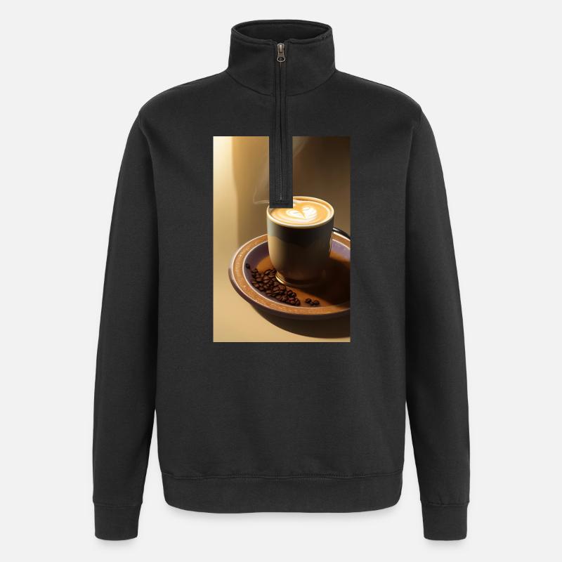 Café, grains de café - Sweat à zip 1/4 - noir