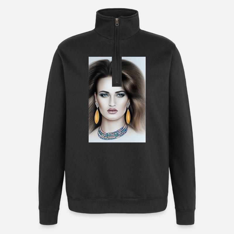 Woman with jewelry - Quarter-Zip Sweatshirt - black