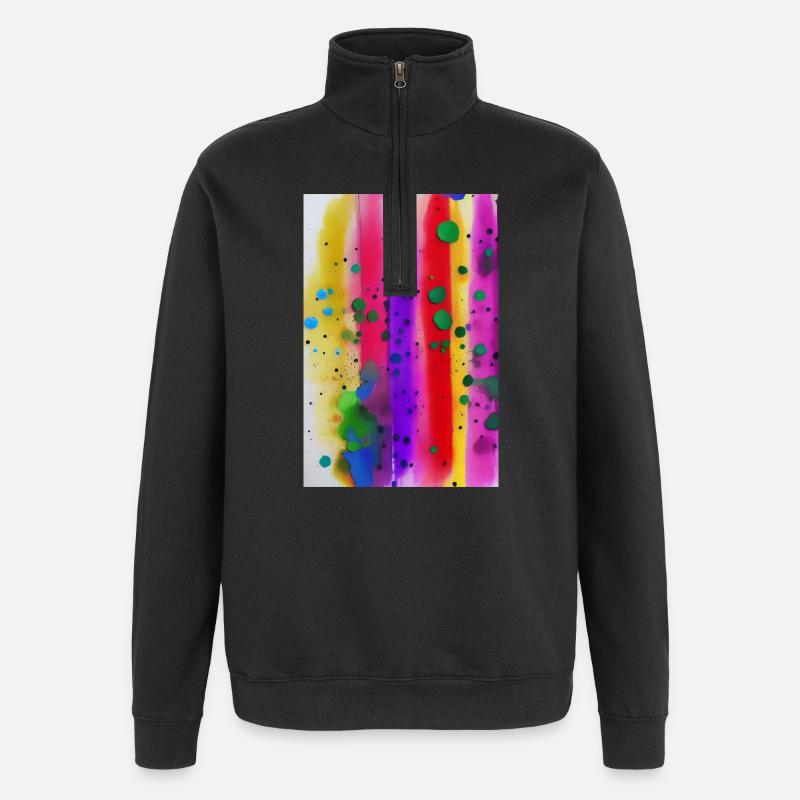 Farbspritzer und Linien - Quarter-Zip-Sweatshirt - Schwarz