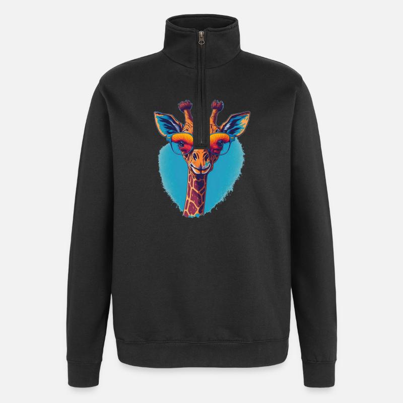 Giraffe mit Durchblick - Quarter-Zip-Sweatshirt - Schwarz