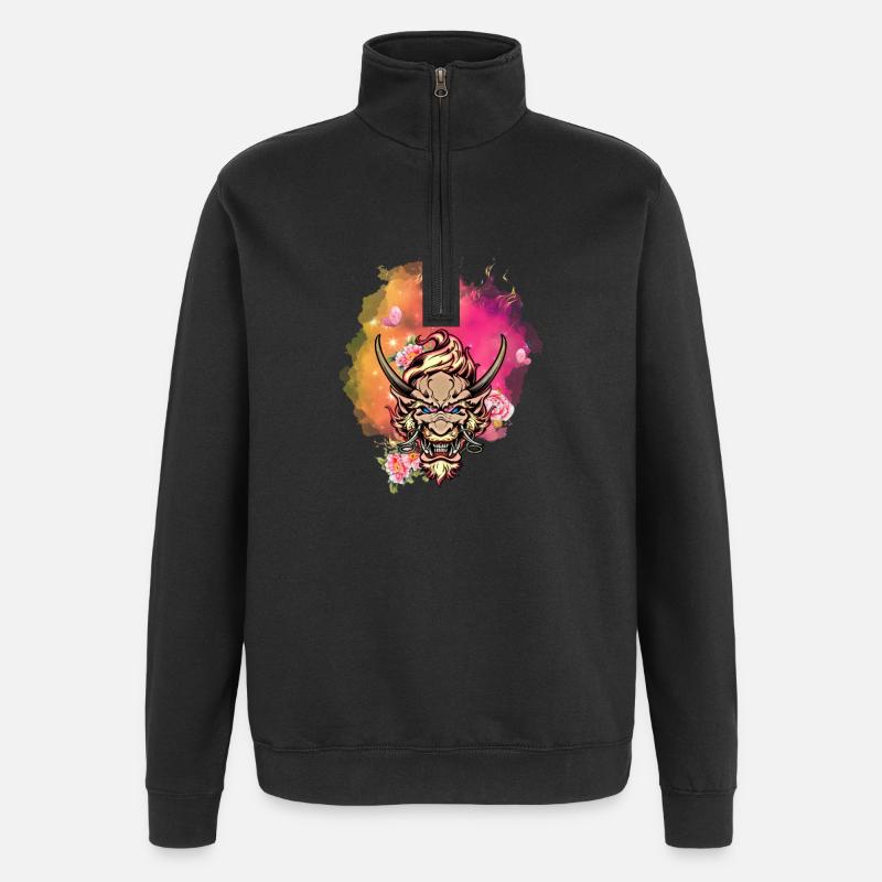 Visage de dragon en colère - Sweat à zip 1/4 - noir