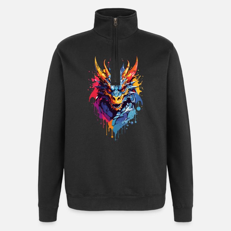 Coole Drache - Quarter-Zip-Sweatshirt - Schwarz