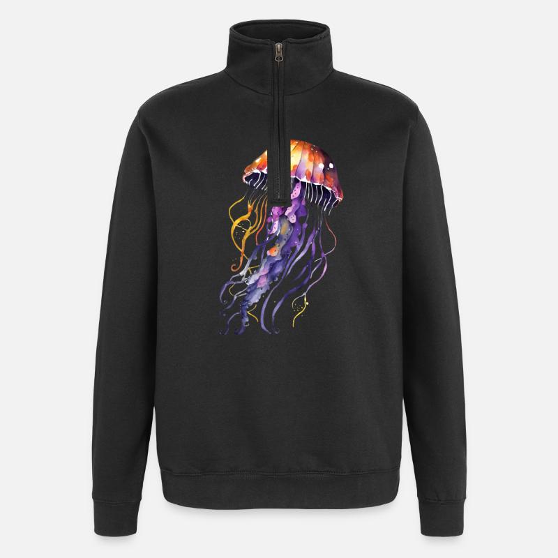 Aquarelle de méduse - Sweat à zip 1/4 - noir