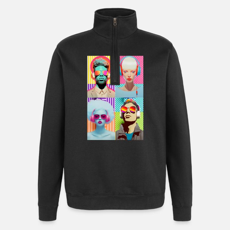 Musique Pop Art - Sweat à zip 1/4 - noir