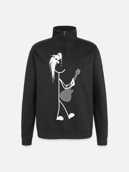 Stick figure with guitar - Quarter-Zip Sweatshirt - black
