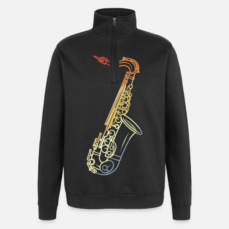 Saxophon Line Art Retro - Quarter-Zip-Sweatshirt - Schwarz