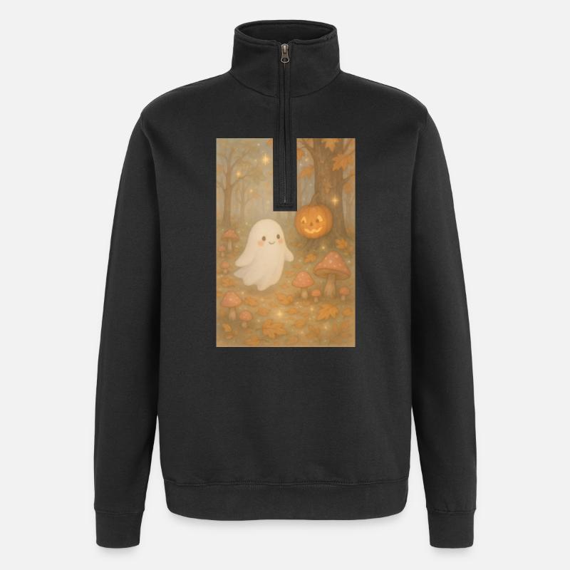 Halloween Herbst Geist im Wald - Quarter-Zip-Sweatshirt - Schwarz