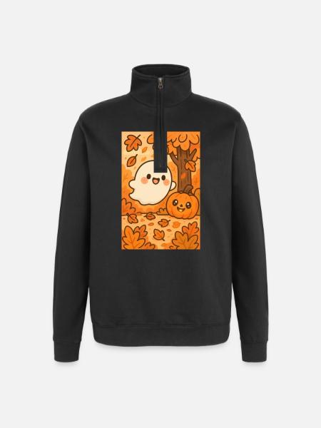 Halloween Cute Ghosts in Autumn - Quarter-Zip Sweatshirt - black