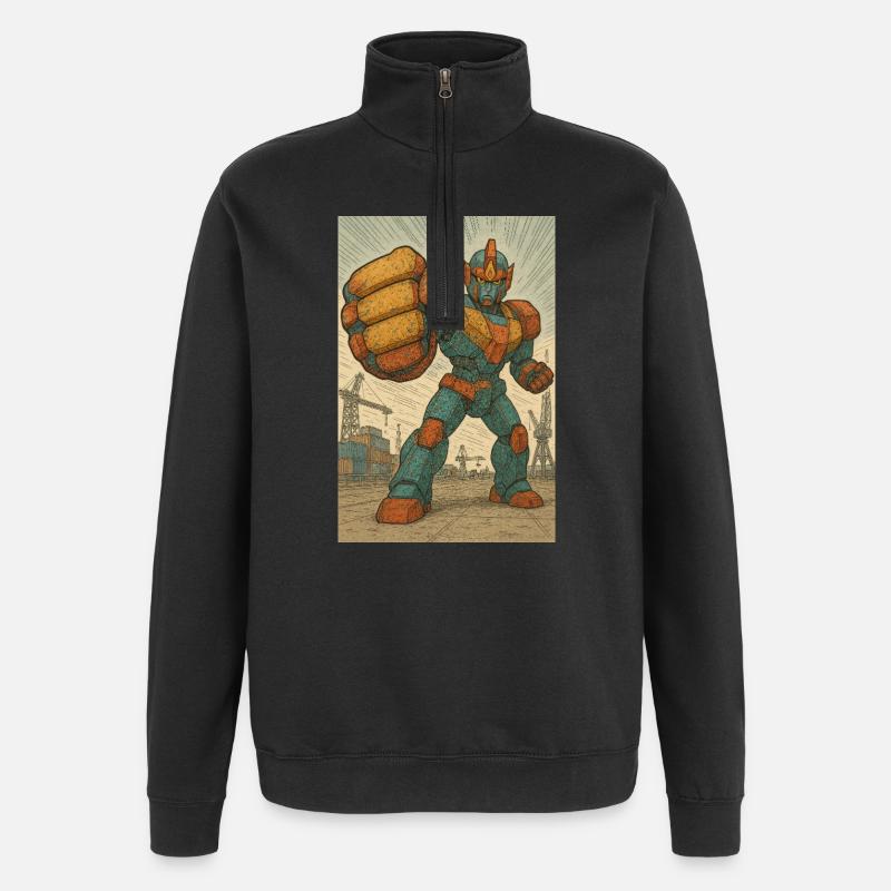 Robot Fight Stance in Docks - Quarter-Zip Sweatshirt - black