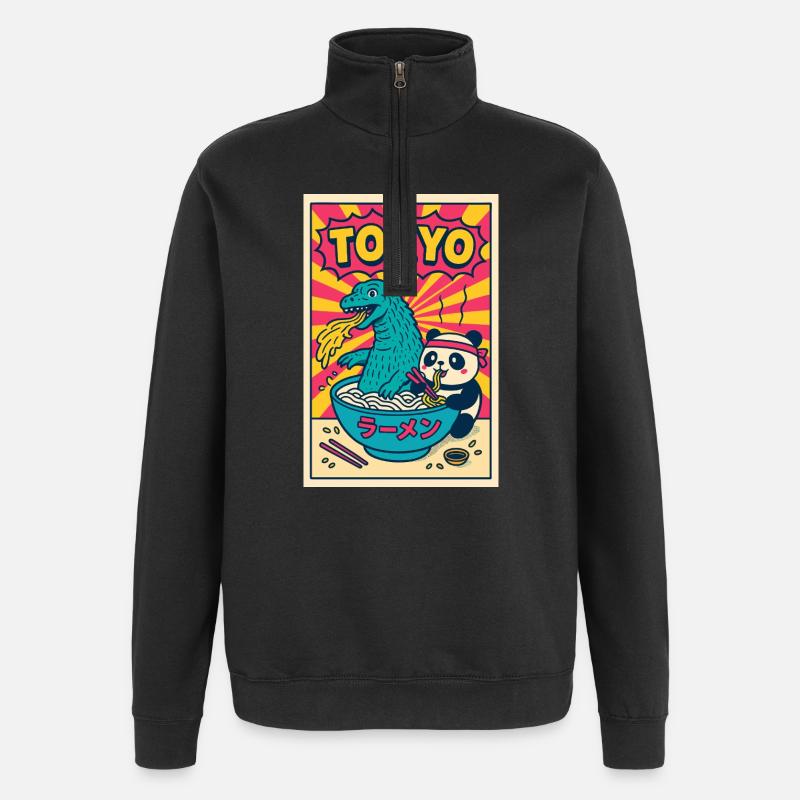 Tokyo Ramen Panda et Dragon - Sweat à zip 1/4 - noir