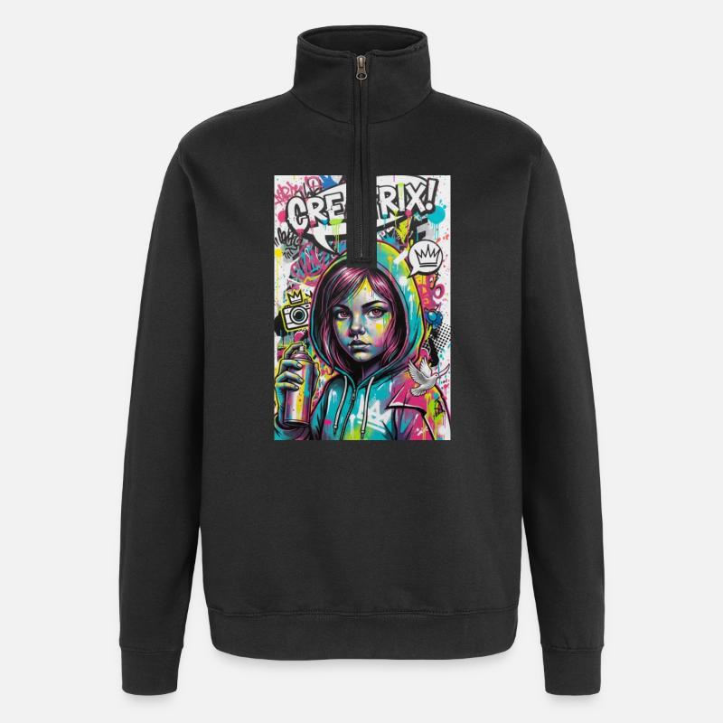 Farbexplosion Graffiti Heldin - Quarter-Zip-Sweatshirt - Schwarz