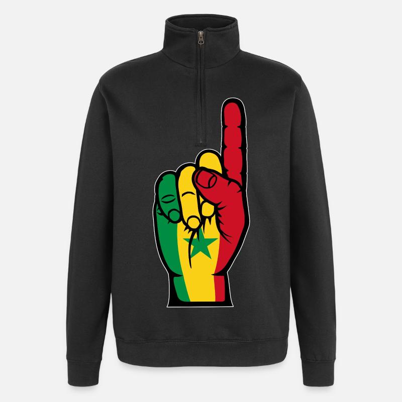 Senegal Flagge Hand - Quarter-Zip-Sweatshirt - Schwarz
