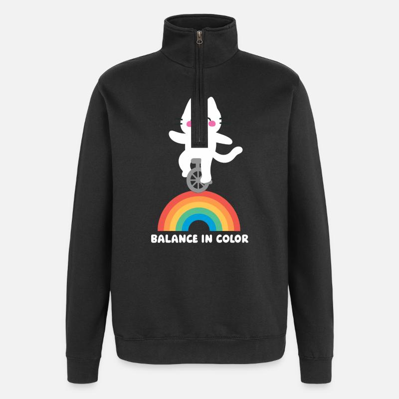 Cat Balances Rainbow - Quarter-Zip Sweatshirt - black