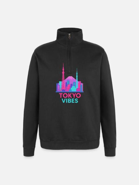 Tokyo Vibes Neon Skyline Silhuett Ljusa färger - Tröja med 1/4-dragkedja - svart