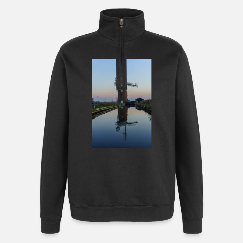 Windmühle am ruhigen Kanal - Quarter-Zip-Sweatshirt - Schwarz