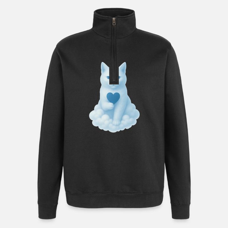 Chat coeur en bleu nuage - Sweat à zip 1/4 - noir