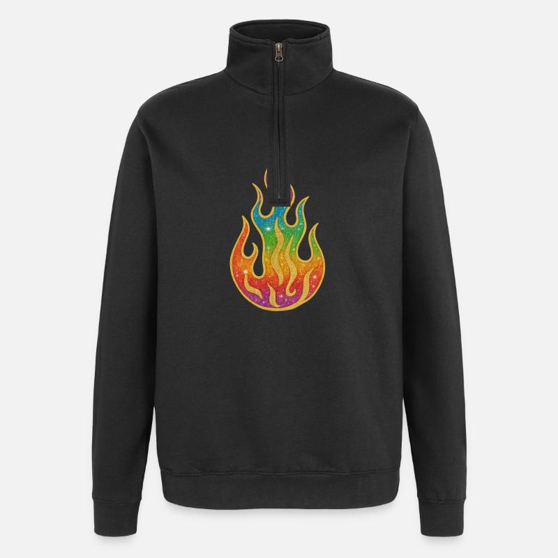 Fire | Rainbow Flame Glitter Splendor - Quarter-Zip Sweatshirt - black