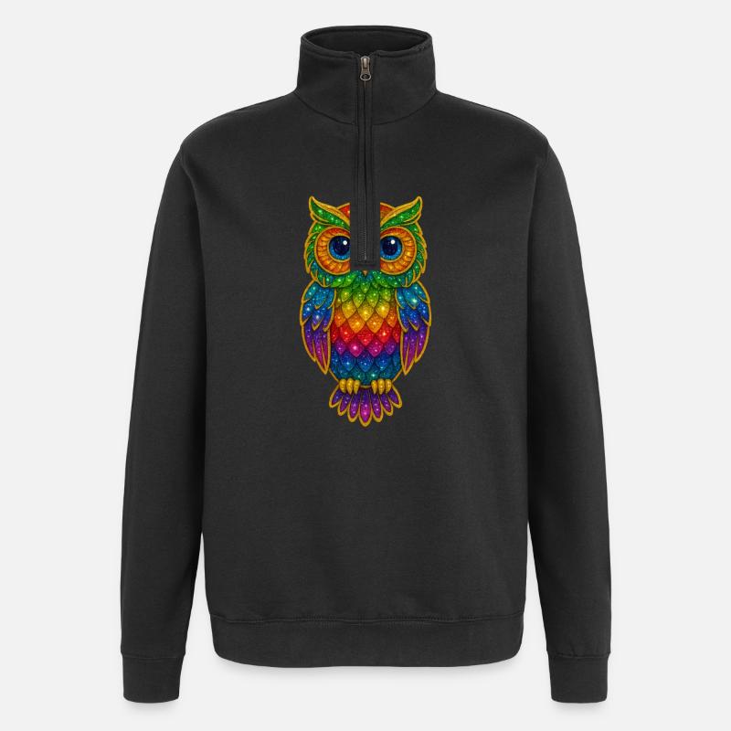 Regenbogen Eulen Glitzerkunst - Quarter-Zip-Sweatshirt - Schwarz