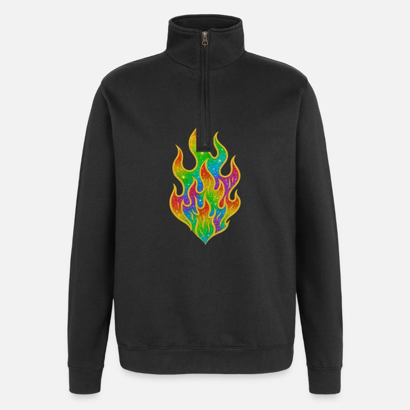 Rainbow Fire Glitter Flame - Quarter-Zip Sweatshirt - black