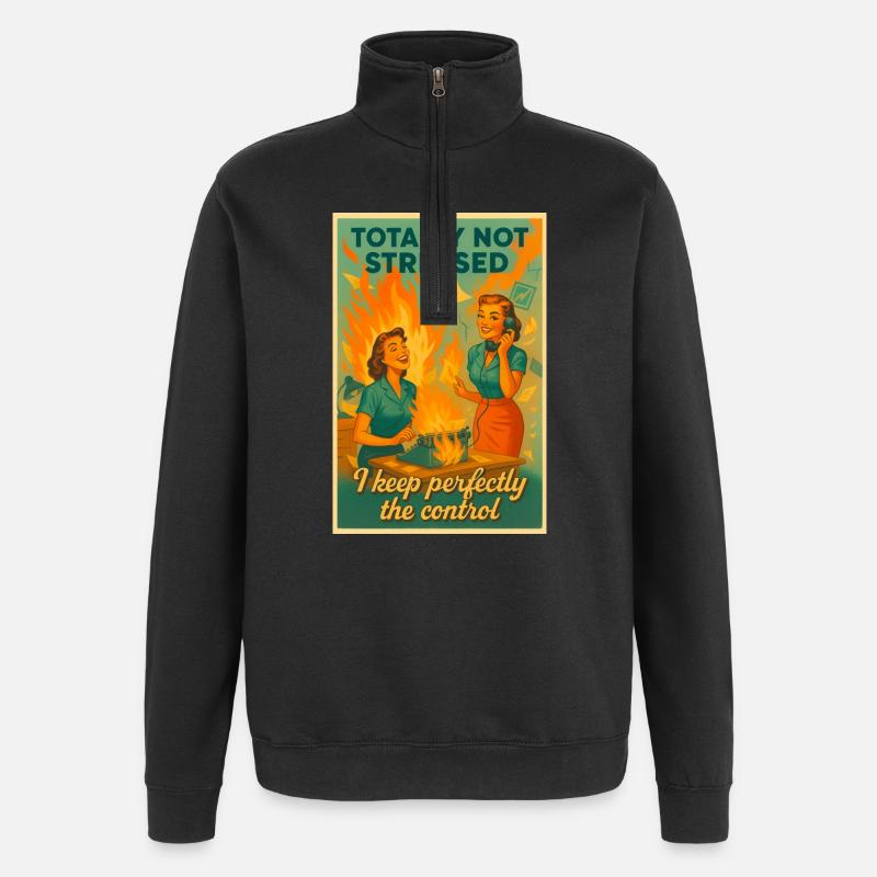 Totally Stressed Retro Office - Quarter-Zip Sweatshirt - black