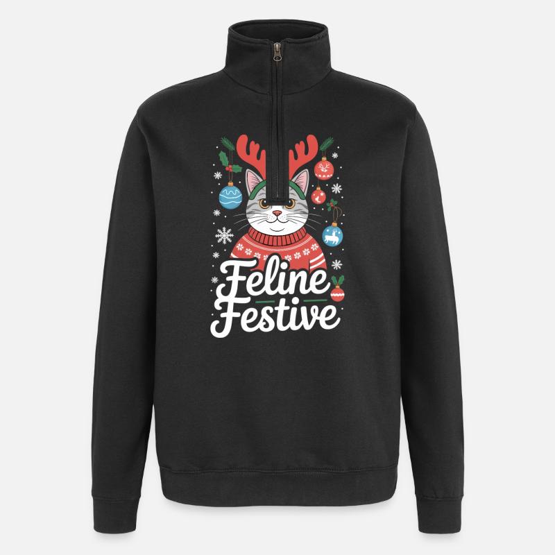 Feline Festive Lustige Weihnachtskatze Mit Geweih - Quarter-Zip-Sweatshirt - Schwarz
