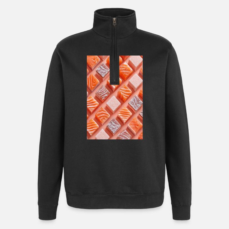 Salmon Tile Candy Grid - Quarter-Zip Sweatshirt - black