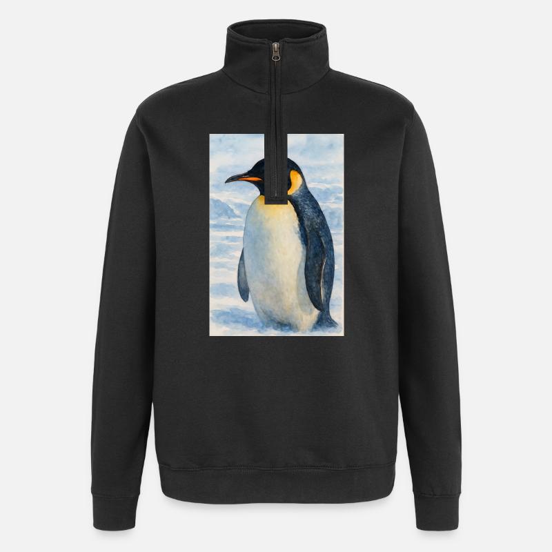 Aquarell Pinguin am Meer - Quarter-Zip-Sweatshirt - Schwarz