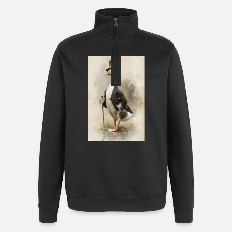 Gentleman Gans mit Zylinder - Quarter-Zip-Sweatshirt - Schwarz